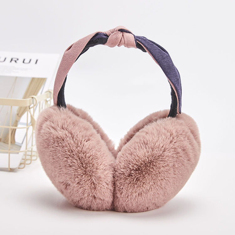 New Two-color Headband Folding Lazy Rabbit Fur Warm Earmuffs