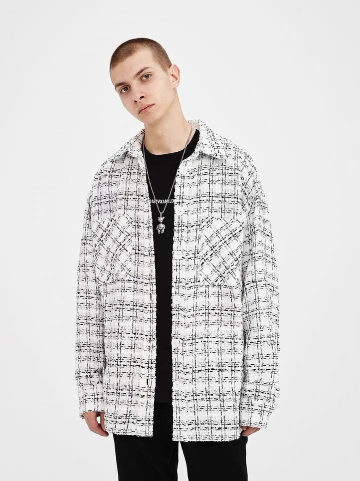 Men's Fashion Jacket Plaid Woven Shirt