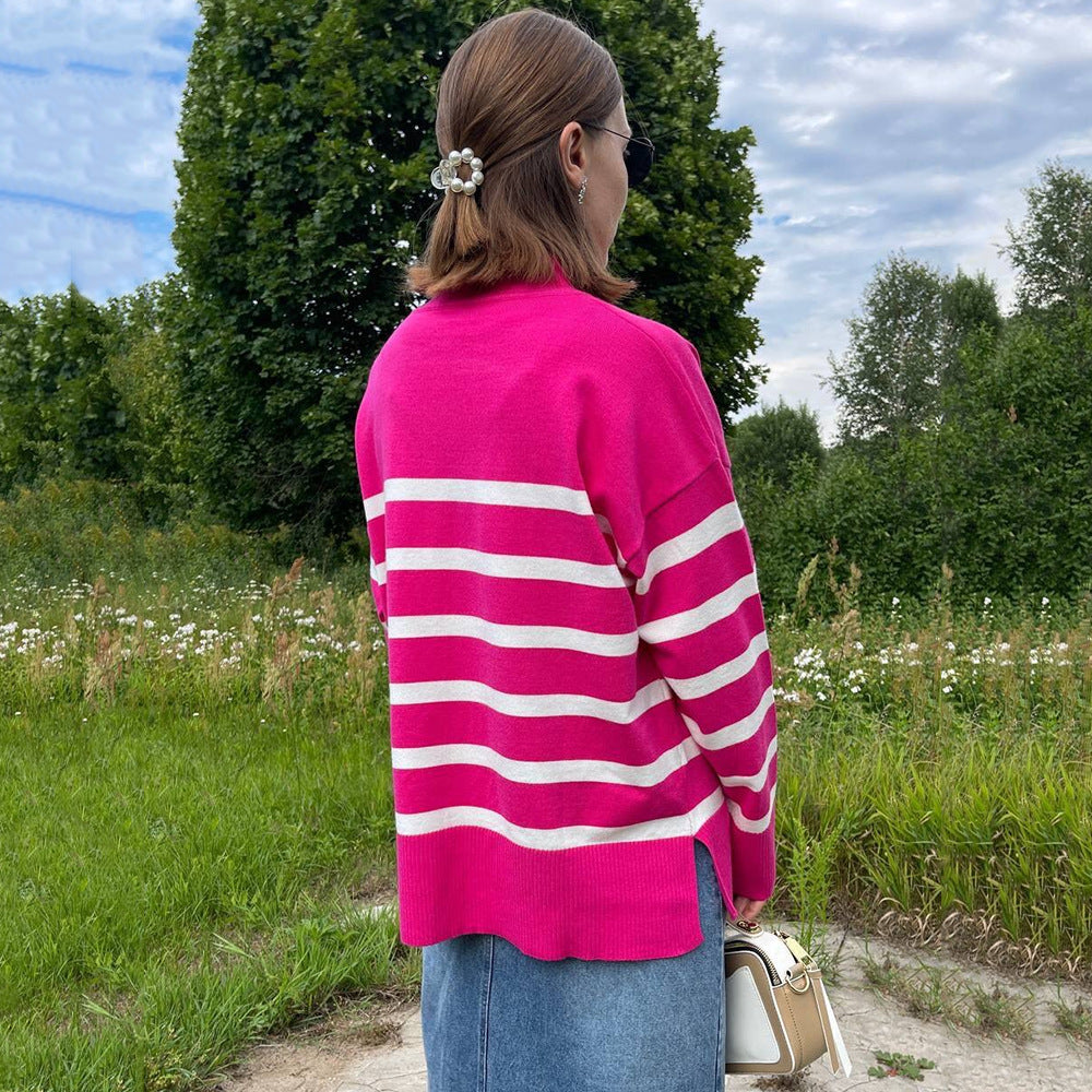 Women's Loose Striped Turtleneck Sweater