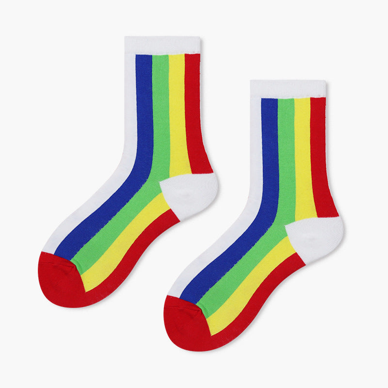 Medium Tube Korean Version Rainbow Strip Socks