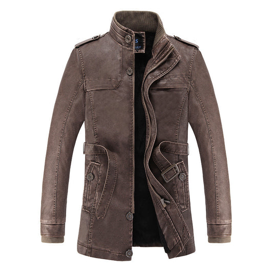 Men's Casual Stand Up Collar Korean Version PU Leather Jacket