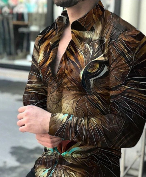 European And American New Men's Gradient Printing Long-sleeved Shirt
