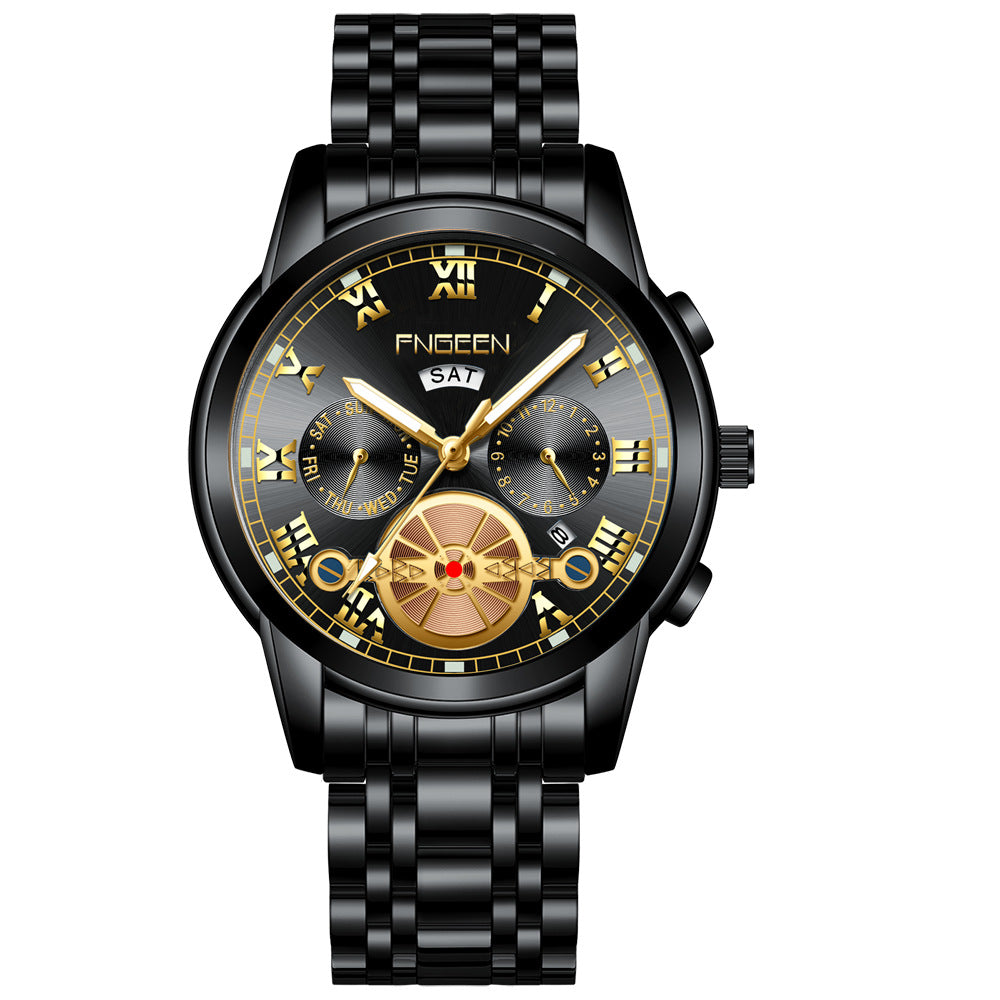 Fashion Tourbillon Watch Quartz Steel Band Multifunction