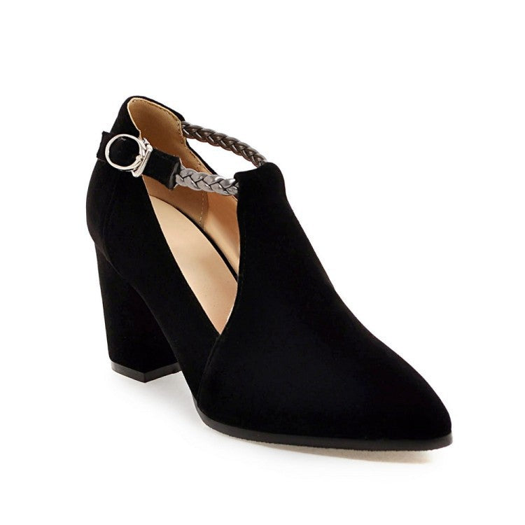 Women's Pointed Toe Buckle Thick High Heel Sandals