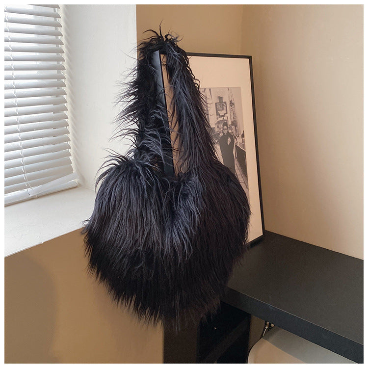 Women's Plush Retro Love Shoulder Bag