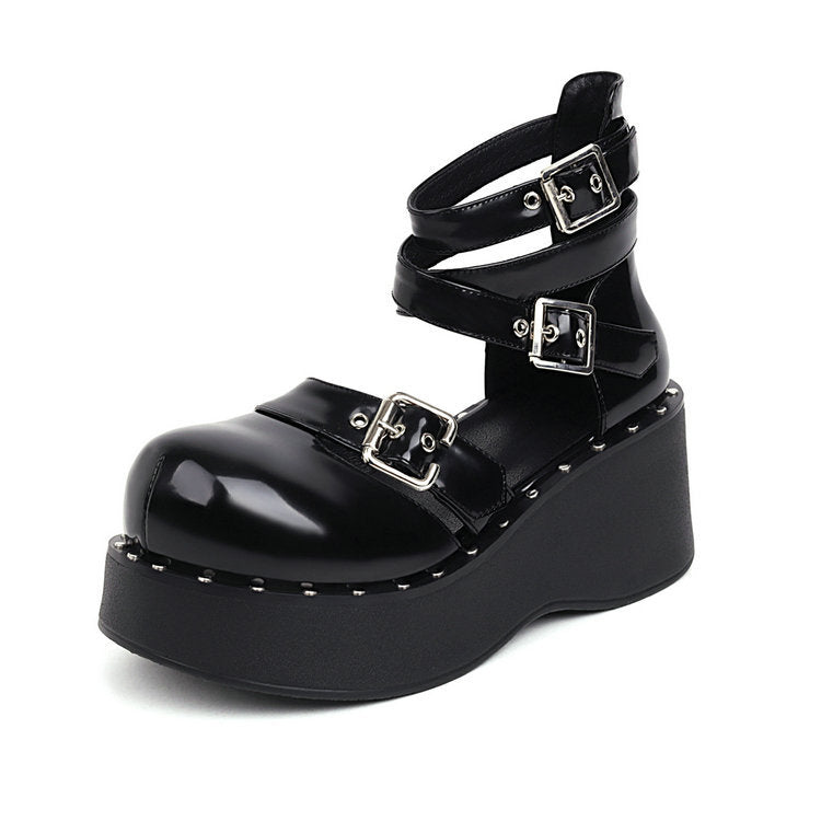 Mary Jane Bandage Shoes Lolita Women's Shoes Punk Song-promotion Costume Japanese Jk Preppy Style Height Increasing Skinny Platform Leather Shoes