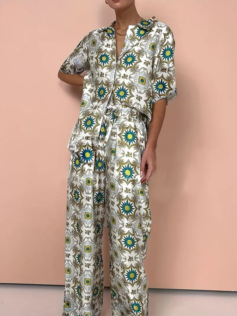 Casual Plant-patterned Short-sleeve Set