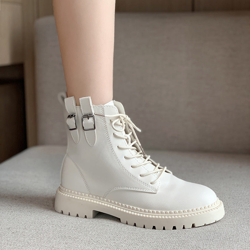 Lace-up Thick Heel Boots All-match Retro Fashion