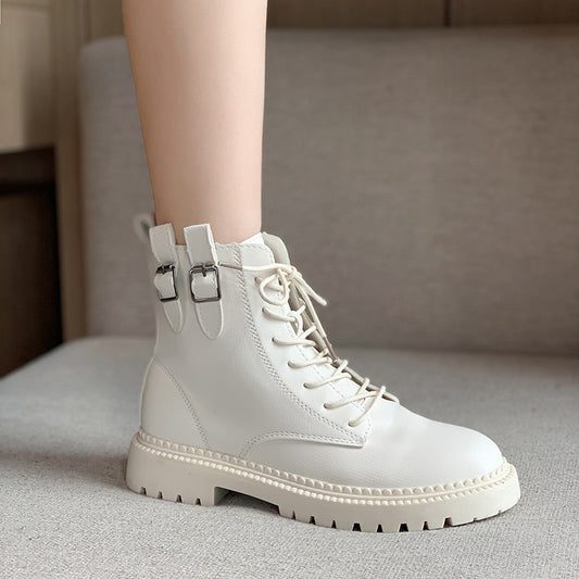 Lace-up Thick Heel Boots All-match Retro Fashion