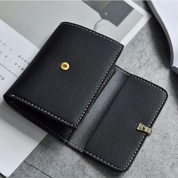 Mini Coin Purse Women's Short Buckle Soft Leather Wallet Three Folding Card Holder