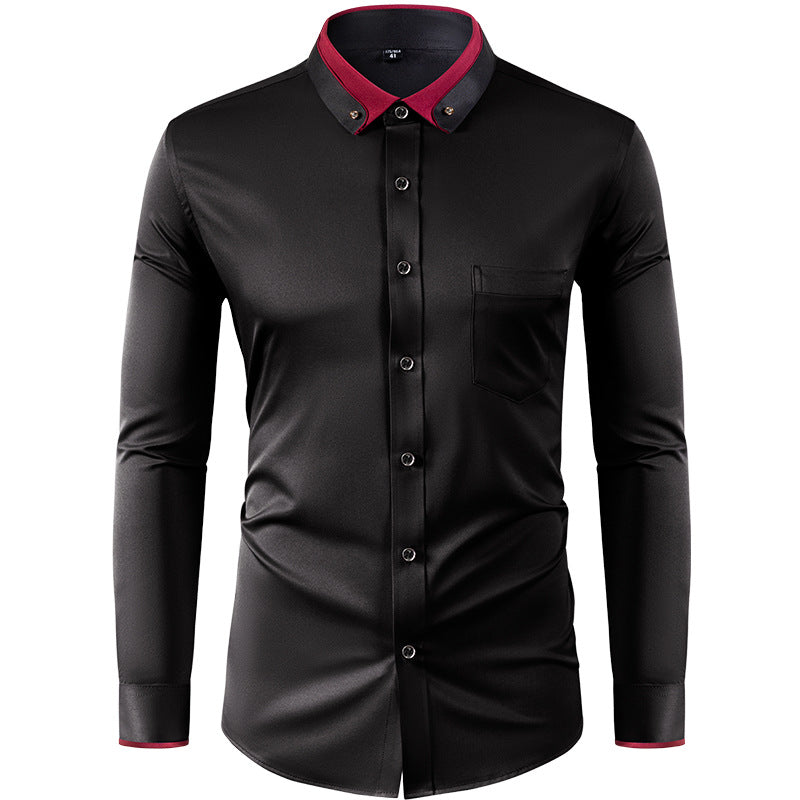 Skjorte til mænd med farveeffekt, krave-design, ensfarvet og slim fit