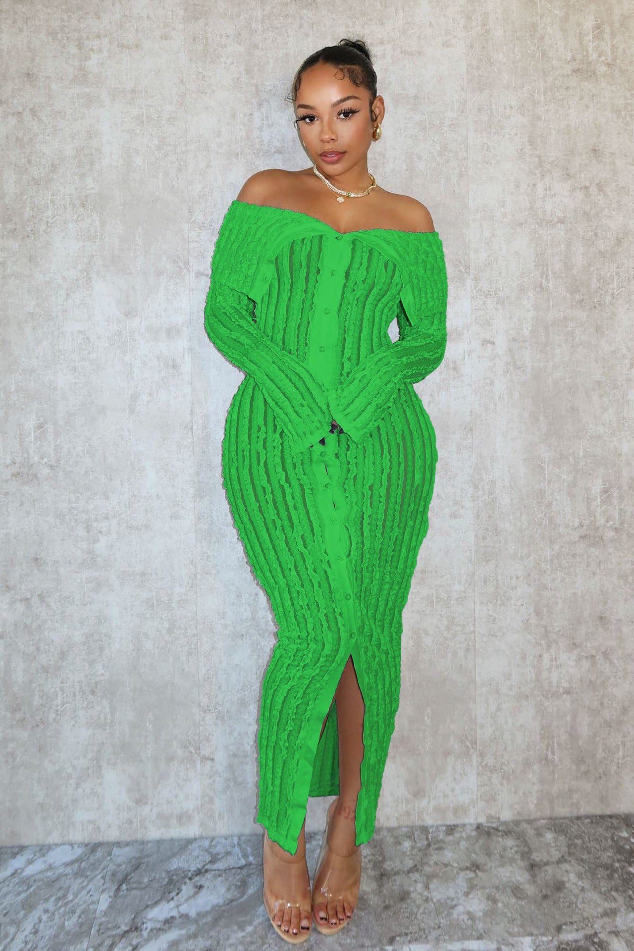 Stylish And Elegant Off-shoulder Long-sleeve Dress