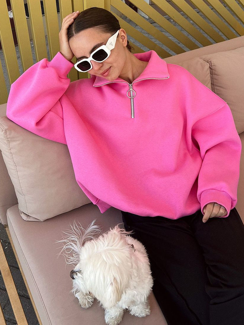 Dame Fritid Løs Lynlås Sweater