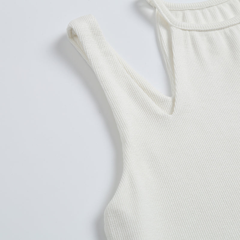 Versatile Solid Color Niche Design Double Halter Vest