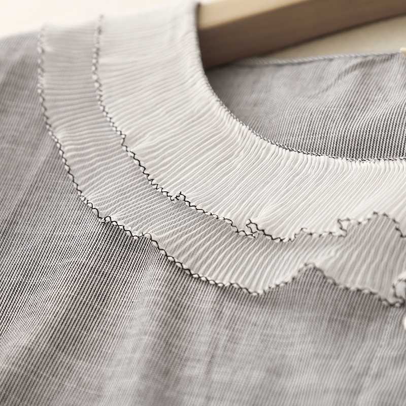 Woven Striped Fabric Ruffled Doll Collar Shirt