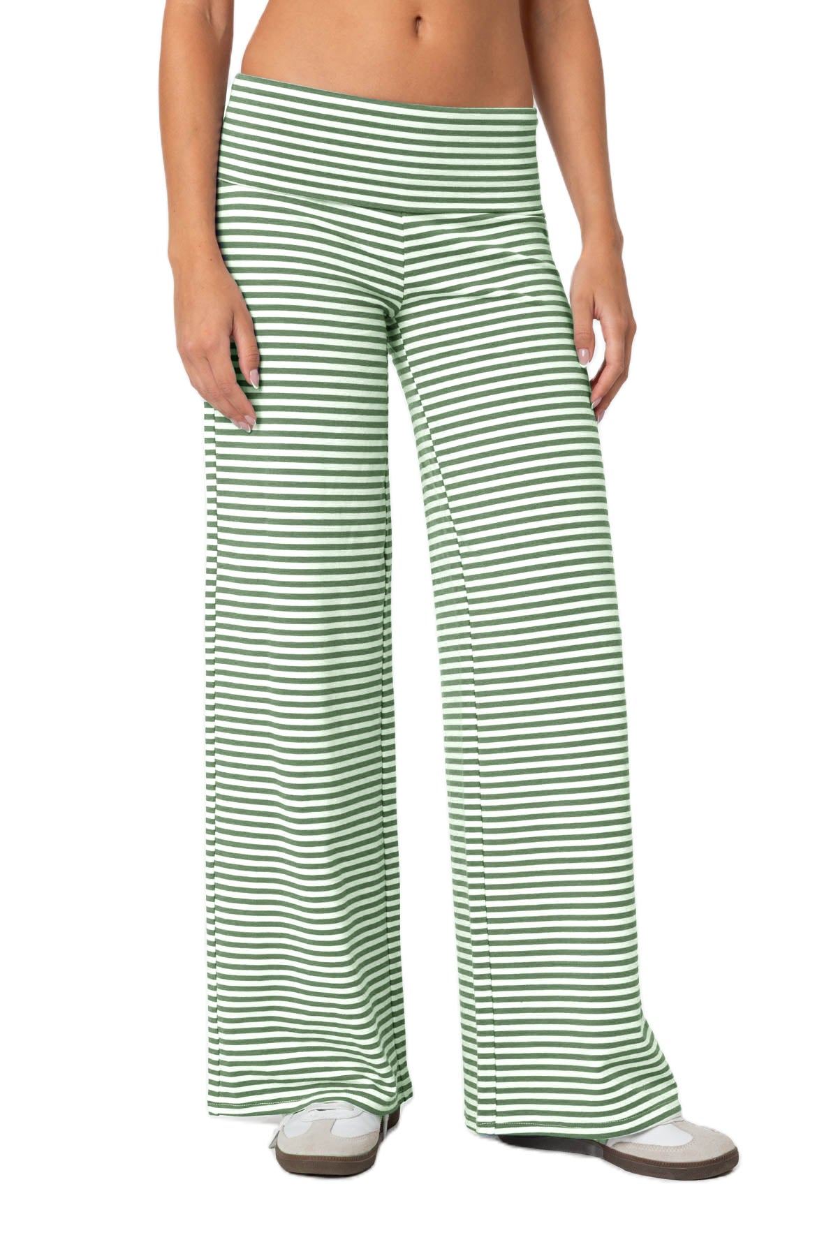 Cropped Striped Loose Trousers Autumn Sports Style Draped Casual Pants
