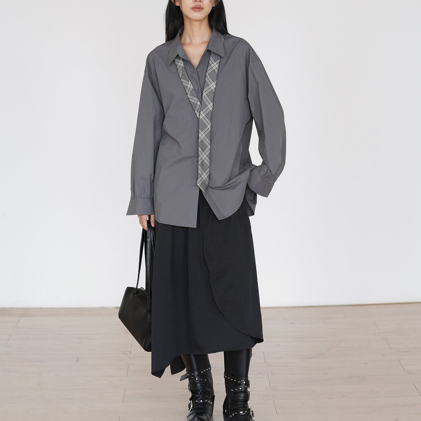 Spring And Autumn Normcore Gray Long Sleeve Shirt