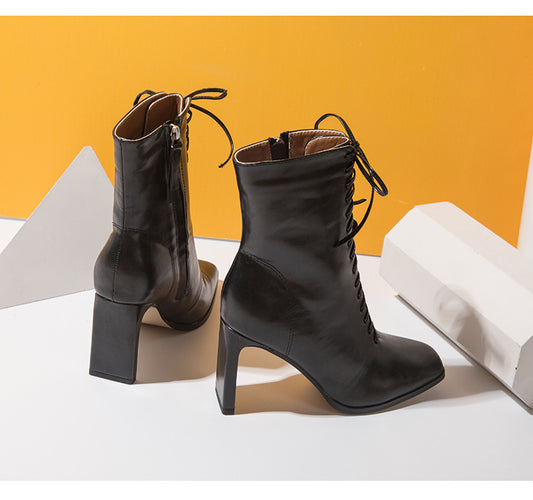 European And American Foreign Trade New Front Lacing Heel Boots For Women