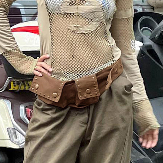 Western Style Retro Snap Fastener Small Waist Bag