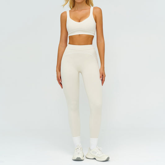 Contrast-color Brushed Yoga Set With Dual Shoulder Straps