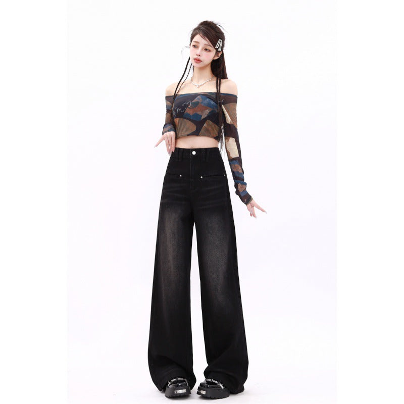 Retro Washed Straight Jeans til damer