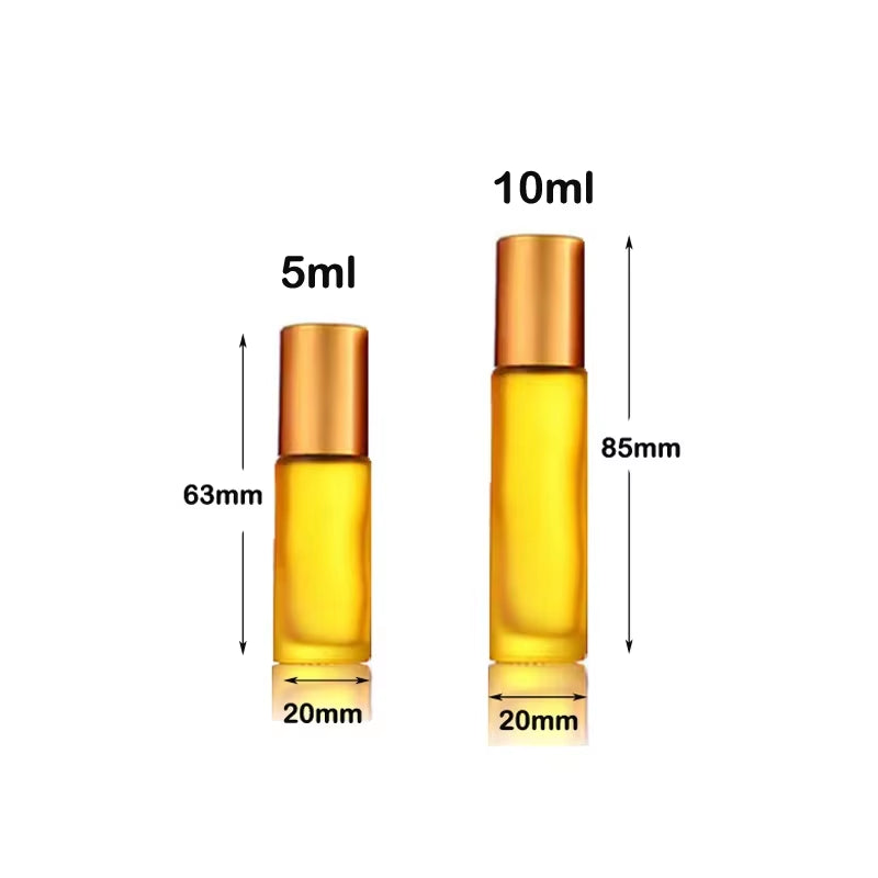 5Pcs 5/10Ml Portable Frosted Glass Essential Oil Roller Bottles Mini Refillable Roll on Vials W/ Opener Funnels for Aromatherapy