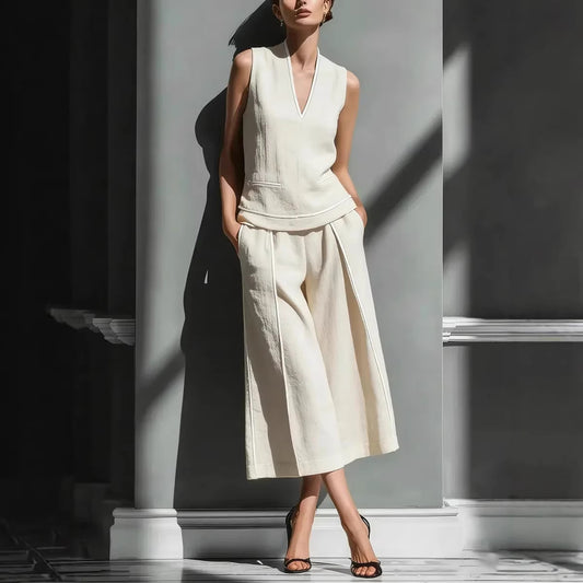 Casual Comfort Womens Sleeveless Linen Shirt Set