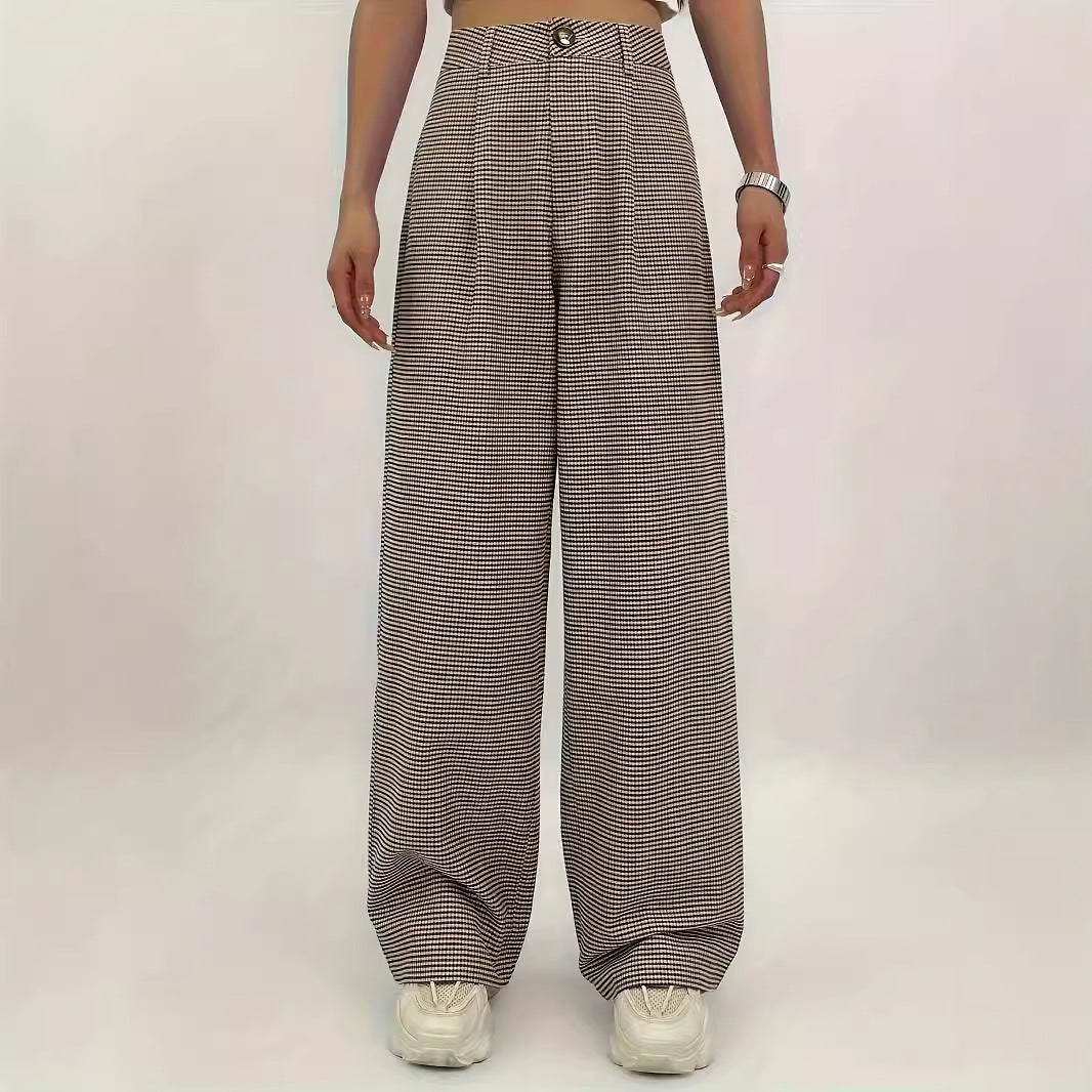 High-waisted Plaid-print Straight-leg Pants