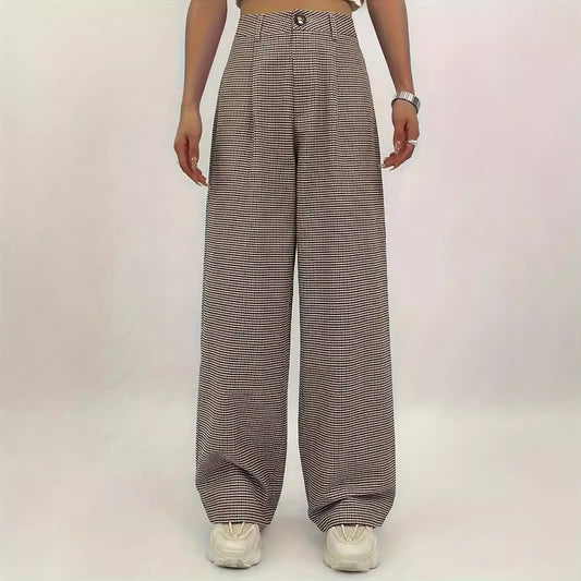 High-waisted Plaid-print Straight-leg Pants