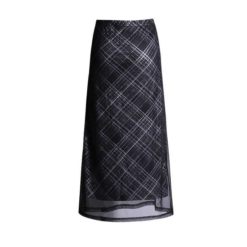 Plaid Stretch Tulle Straight Dress