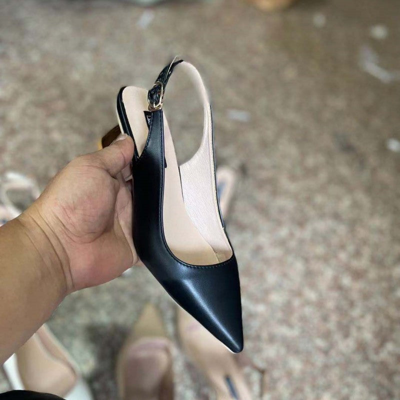Women's Leather Covered Toe Sandals With High Heels