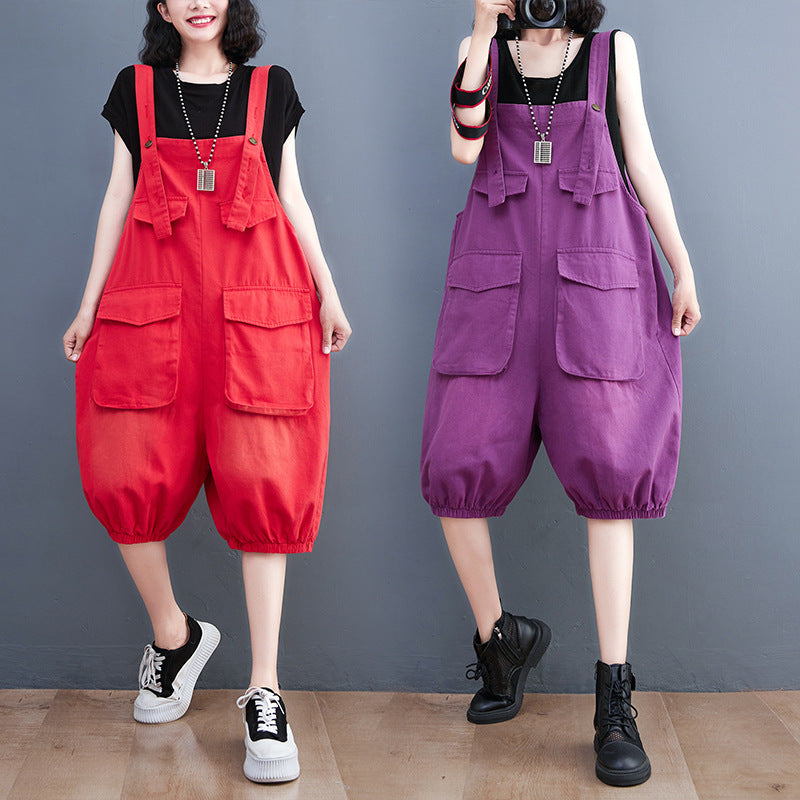 Plus Size Women's Korean Style New Denim Washed Denim Overalls