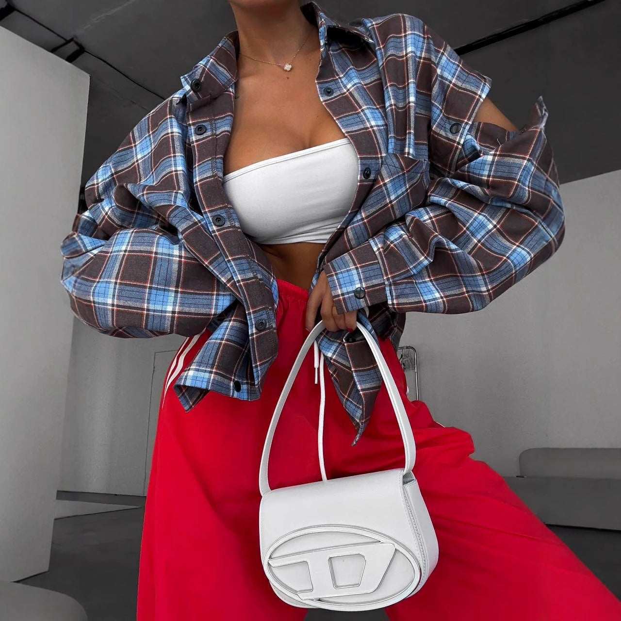 Retro-style Plaid Detachable Longshort-sleeve Shirt With Large Pockets