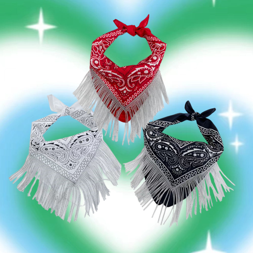 Rhinestone Chain Cashew Flower Hip Hop Square Scarf