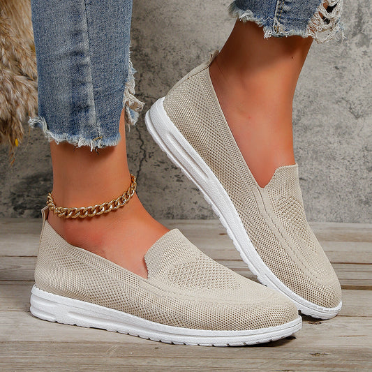 Store Størrelser Flade Hæle Ensfarvede Flyknit Casual Damepumps
