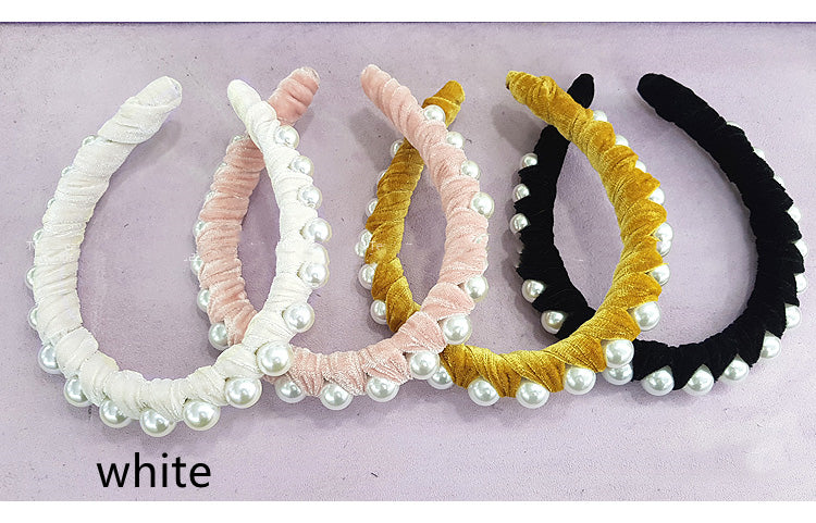 Pearl Embellished Velvet Wrap Crown Headband