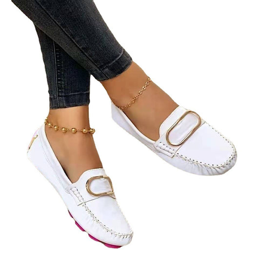 Foreign Trade Spring And Summer European And American Round Toe Flat Metal Peas Shoes