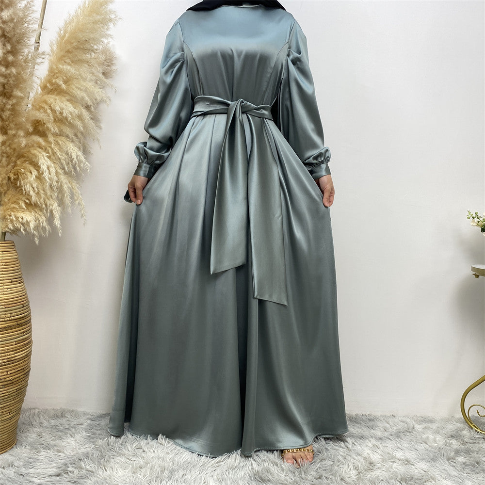 Thick Satin Lace Up Sleeves Elegant Dress