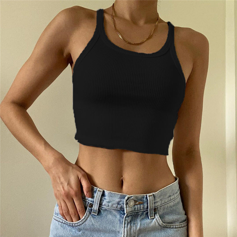 Women's Solid Color Slim U-Neck Thin Bottoming Threaded Camisole Tank Top