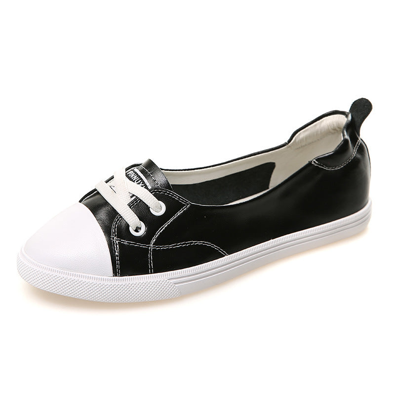 Leather White Shoes Women's Low-cut Flat Casual Shoes