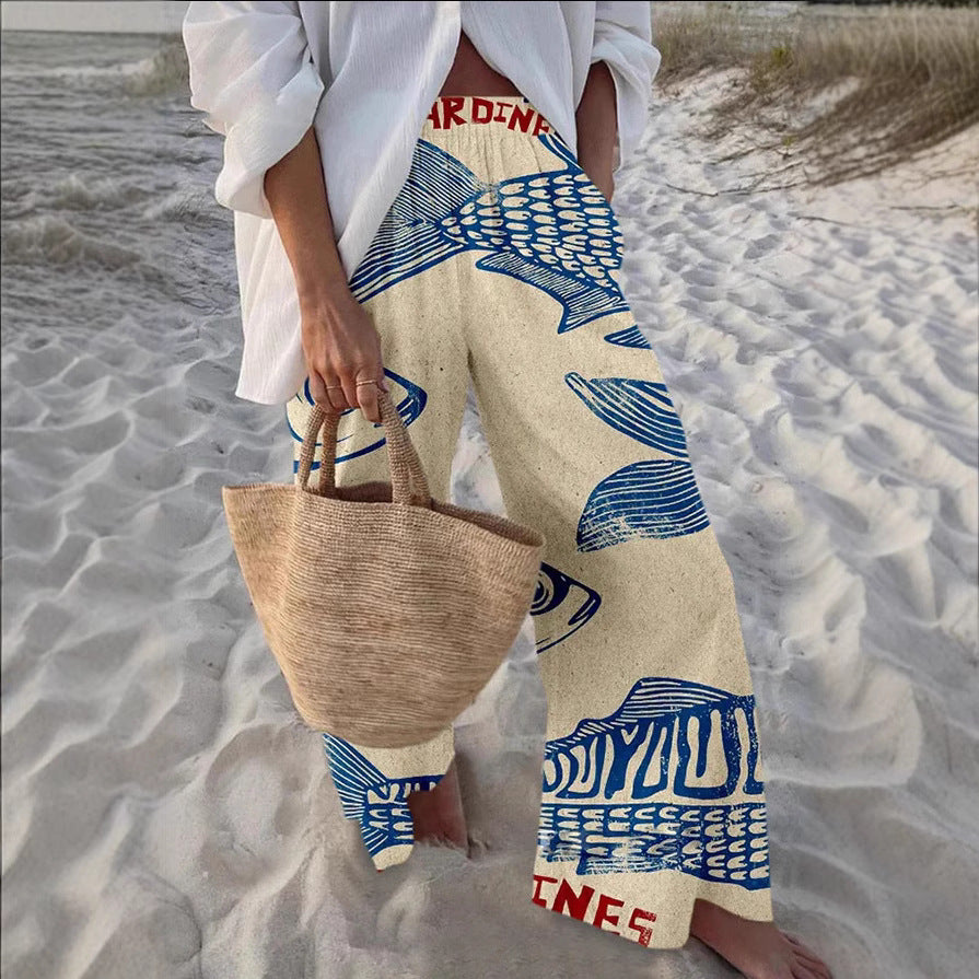 Casual Relaxed-fit Athletic Wide-leg Pants With A Fish-scale Pattern