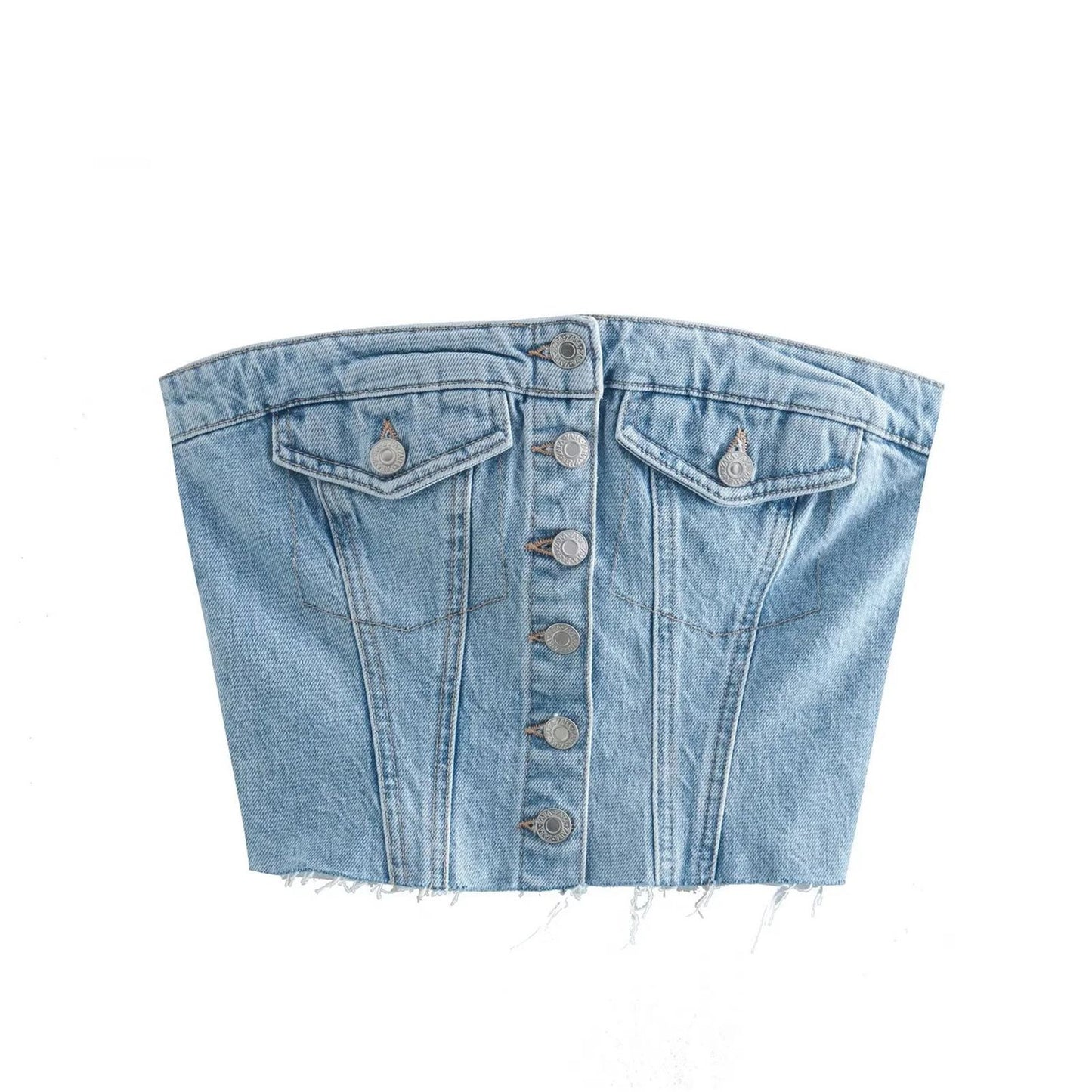 Women's Tube Top Button Denim Vest