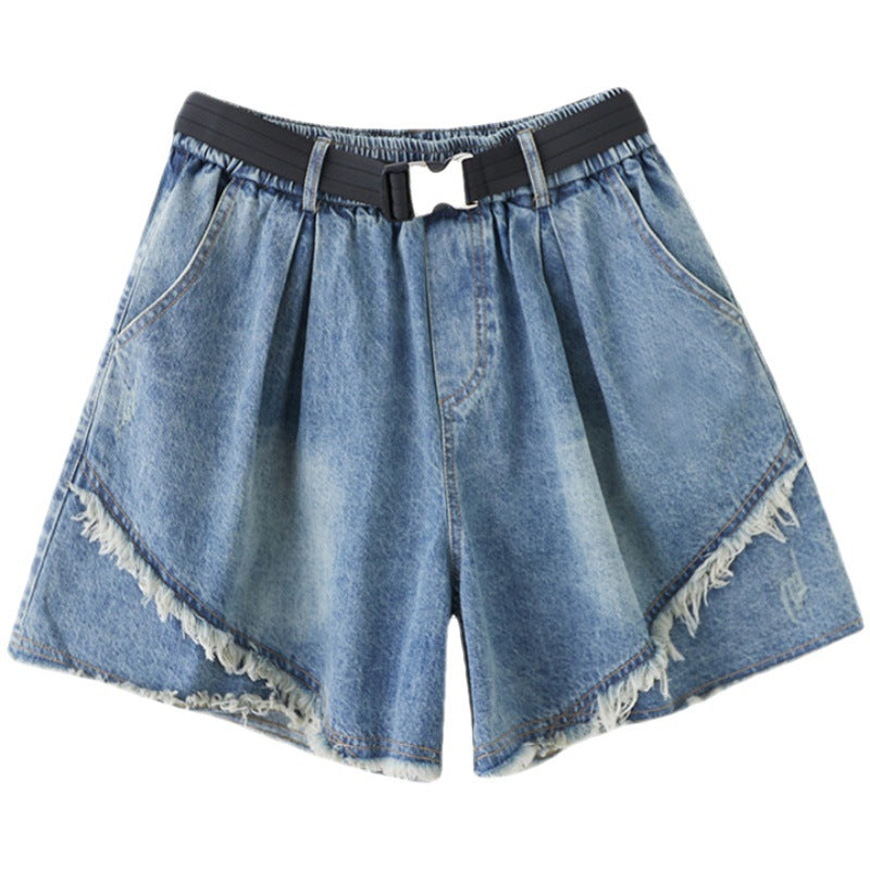 Women's New Korean Style Denim Stitching Washed Shorts