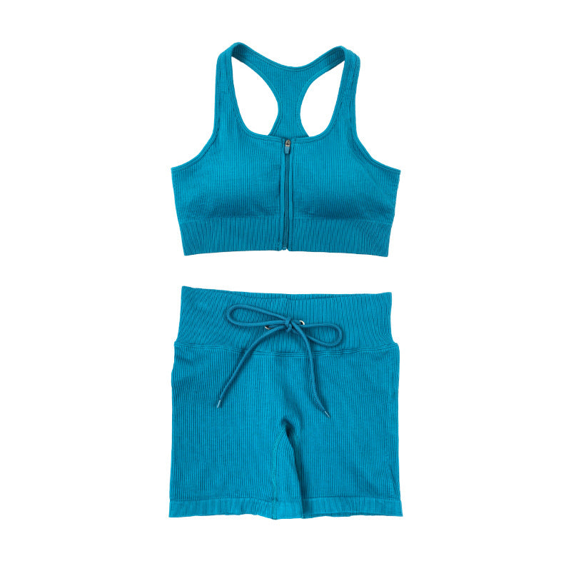 Seamless Yoga Suit Threaded Vest Short Sleeve Shorts Two-piece Suit