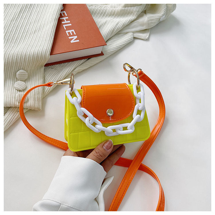 Macaron Contrast Color Jelly Bag Shoulder Messenger Bag Fashionable Mini Square Bag