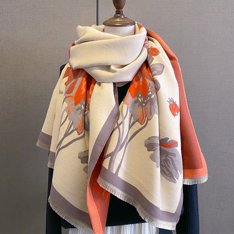 Double-sided Winter Thicken Thermal Scarf Temperament Shawl Outer Match