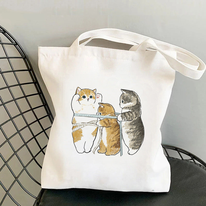 Cat Printed Canvas Bag Creative Individual Shoulder