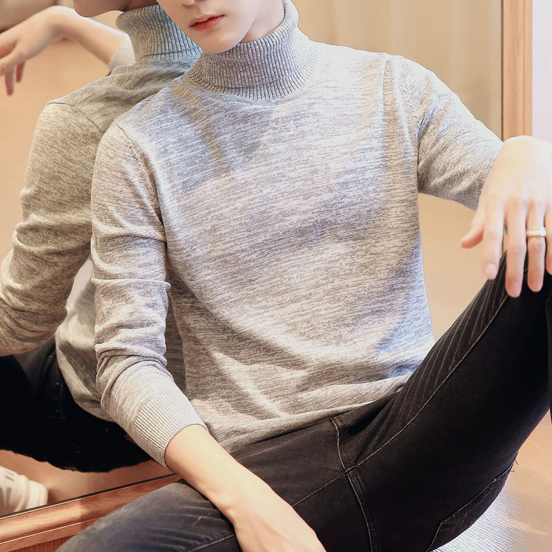 Men's Sweater Solid Color Round High Neck Men's Top Long Sleeve Jacket