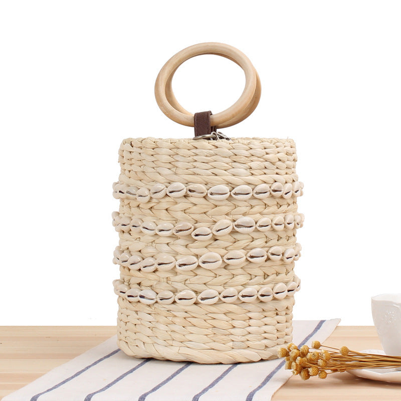 Women's Fashion Casual Natural Shell Bucket Woven Bag