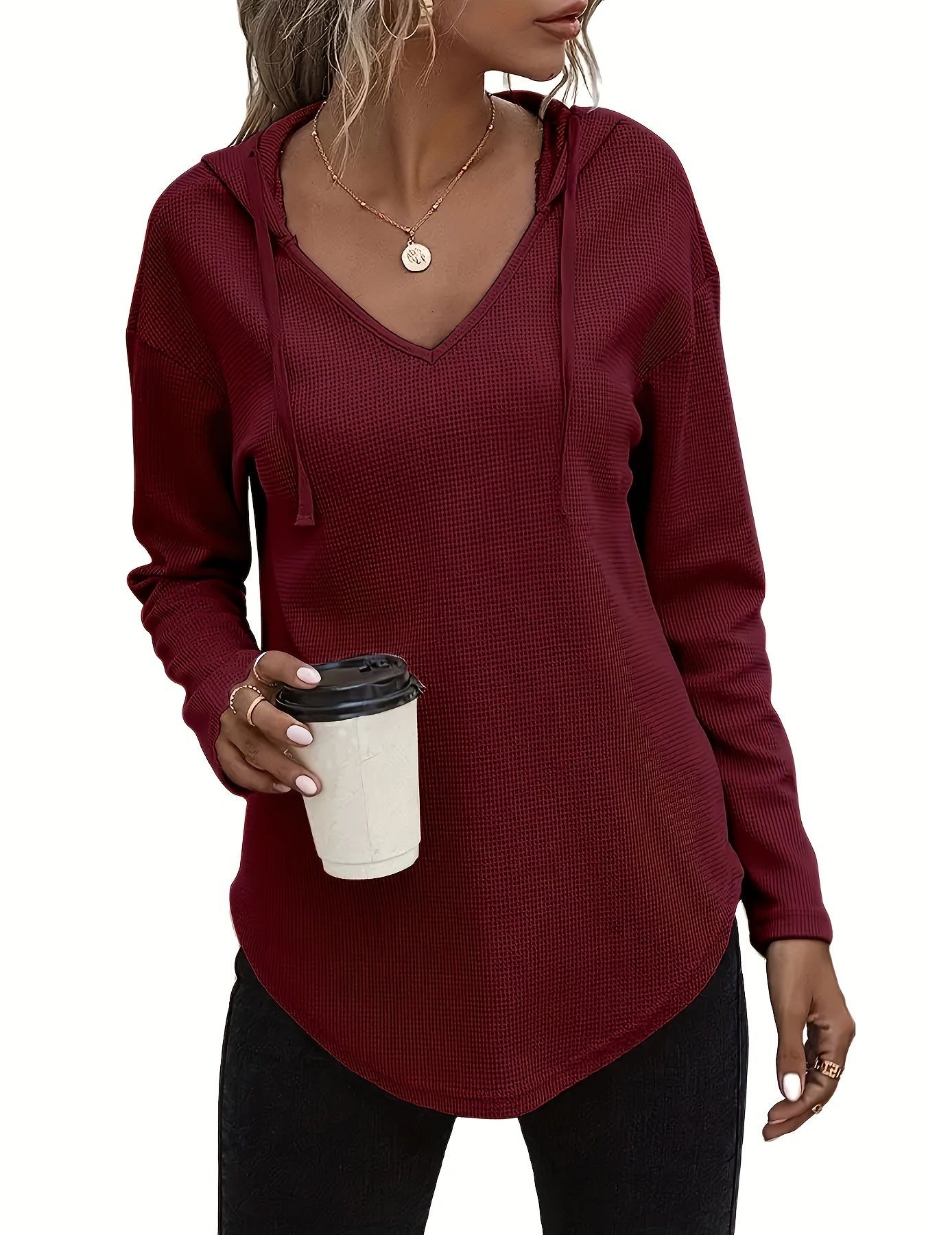 Women's Hoodie With Drawstrings V-neck Plus Size Sweater